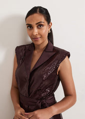 Petite Ivey Burgundy Sequin Jumpsuit - Burgundy