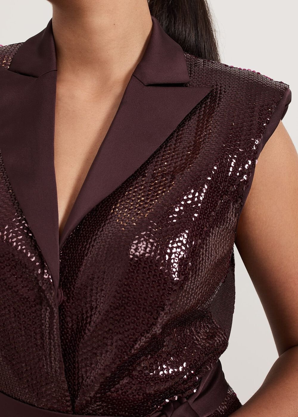 Petite Ivey Burgundy Sequin Jumpsuit - Burgundy
