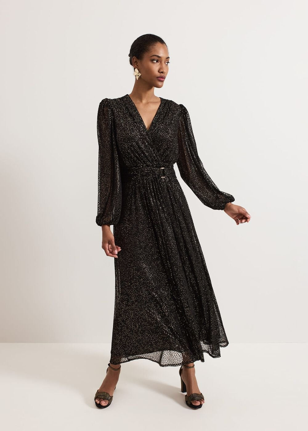 Emre Shimmer Burnout Midi Dress - Black/Multi