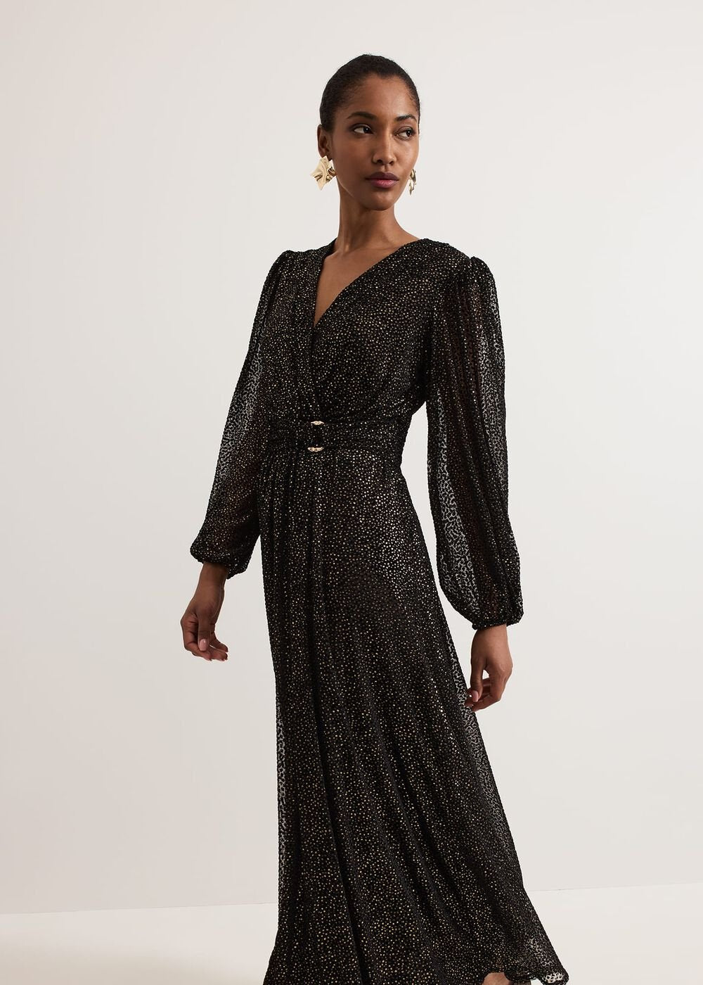 Emre Shimmer Burnout Midi Dress - Black/Multi