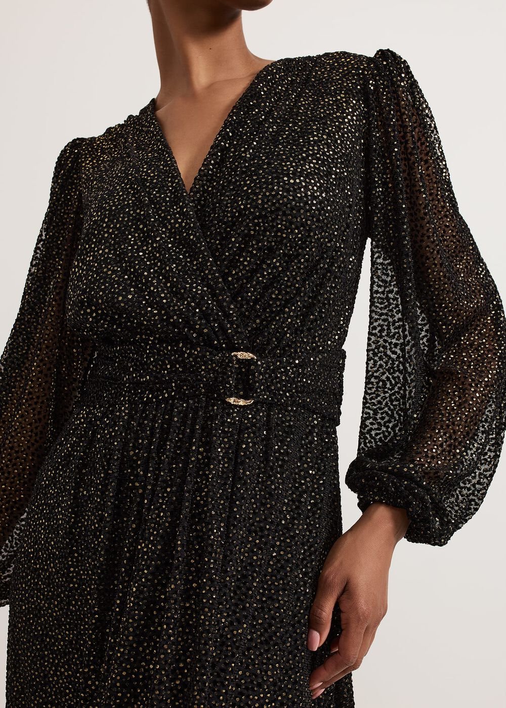Emre Shimmer Burnout Midi Dress - Black/Multi