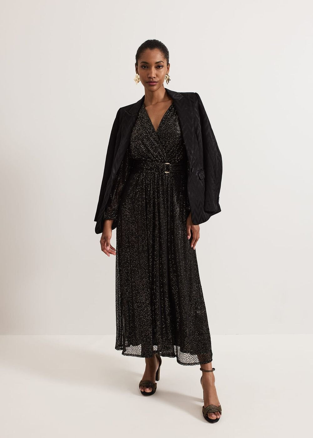 Emre Shimmer Burnout Midi Dress - Black/Multi