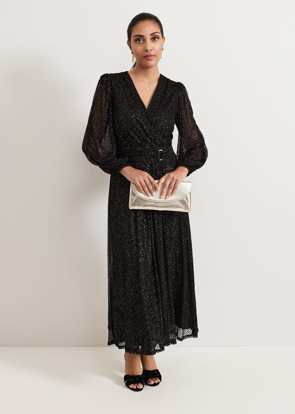 Petite Emre Shimmer Burnout Midi Dress - Black/Multi