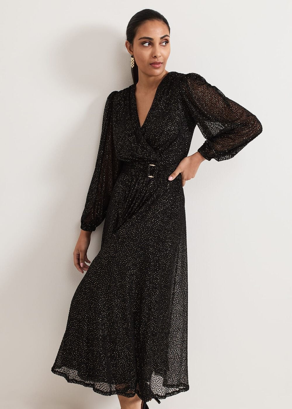 Petite Emre Shimmer Burnout Midi Dress - Black/Multi