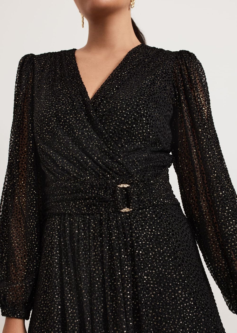 Petite Emre Shimmer Burnout Midi Dress - Black/Multi