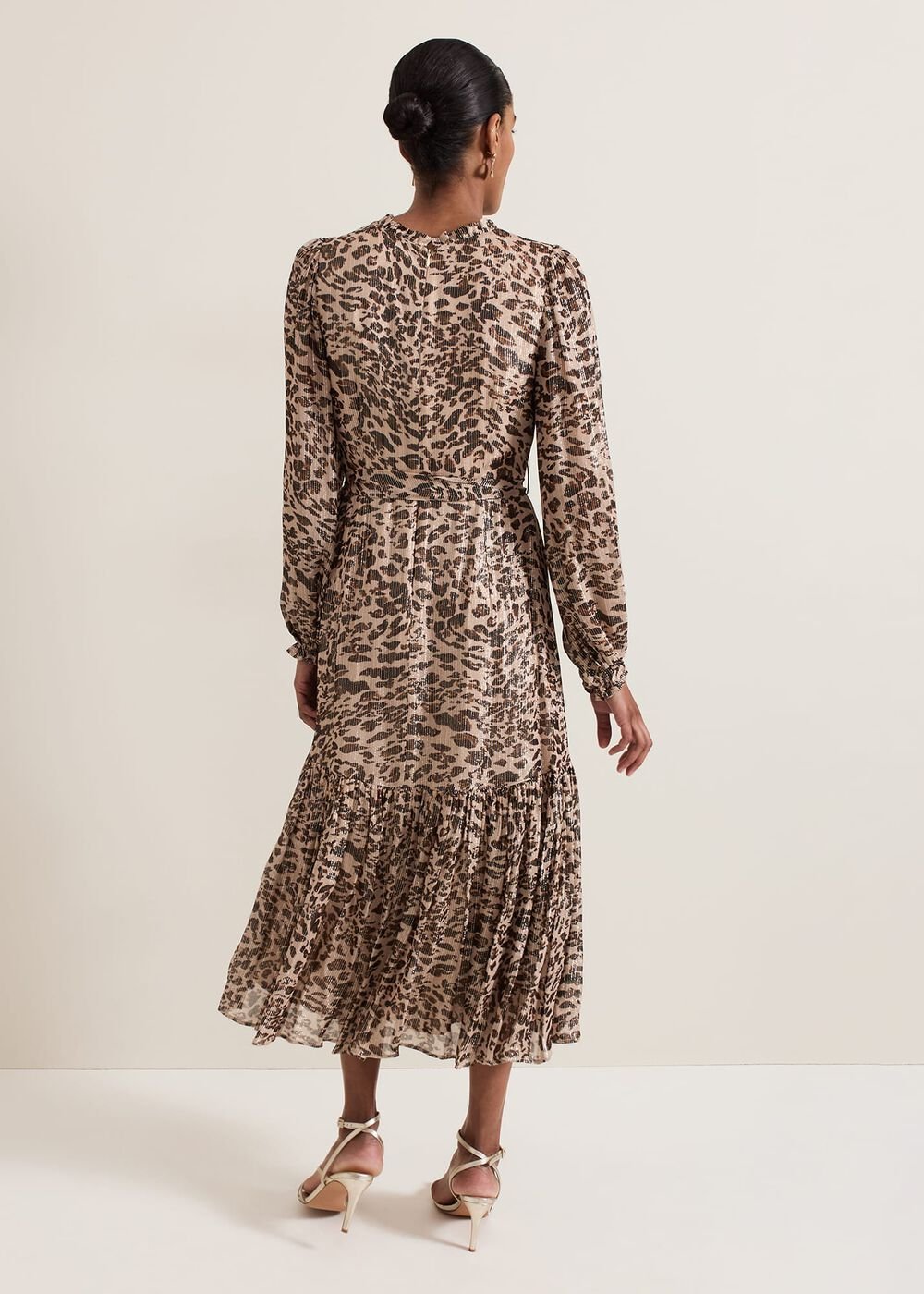 Eve Leopard Print Shimmer Midi Dress - Multi-Coloured
