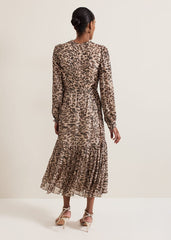 Eve Leopard Print Shimmer Midi Dress - Multi-Coloured