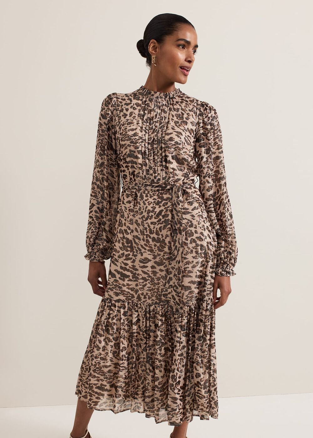 Eve Leopard Print Shimmer Midi Dress - Multi-Coloured