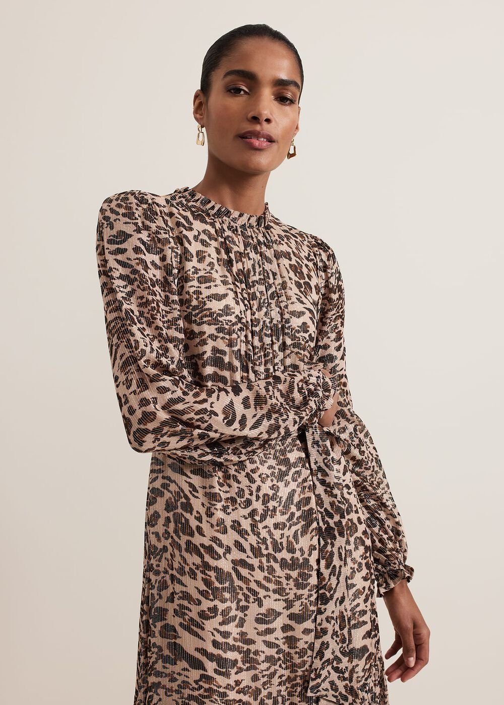Eve Leopard Print Shimmer Midi Dress - Multi-Coloured