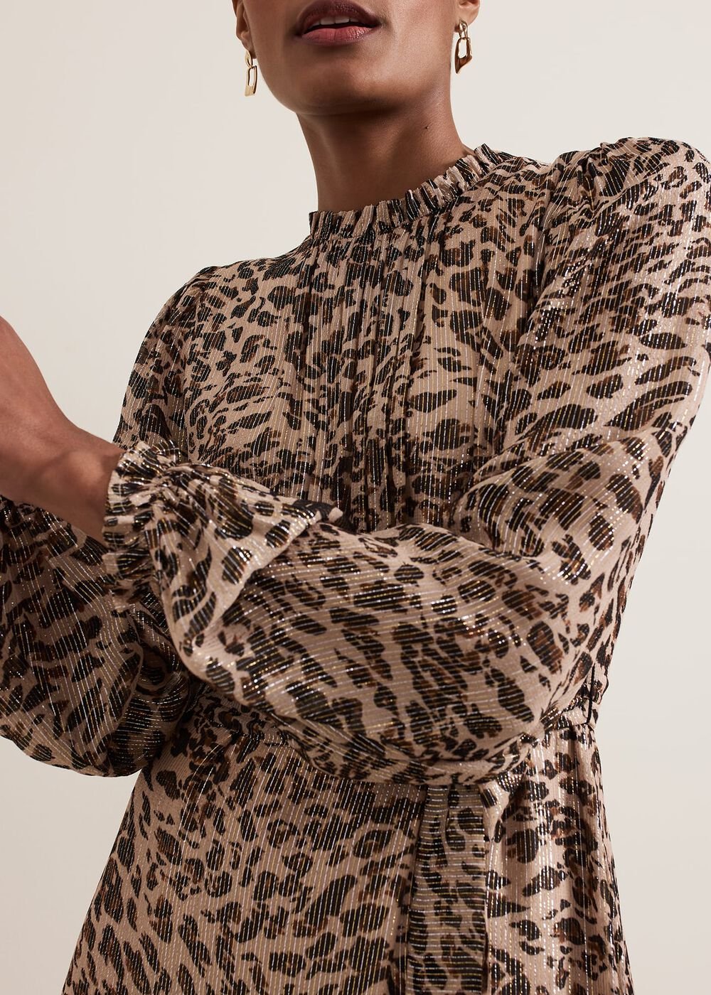 Eve Leopard Print Shimmer Midi Dress - Multi-Coloured