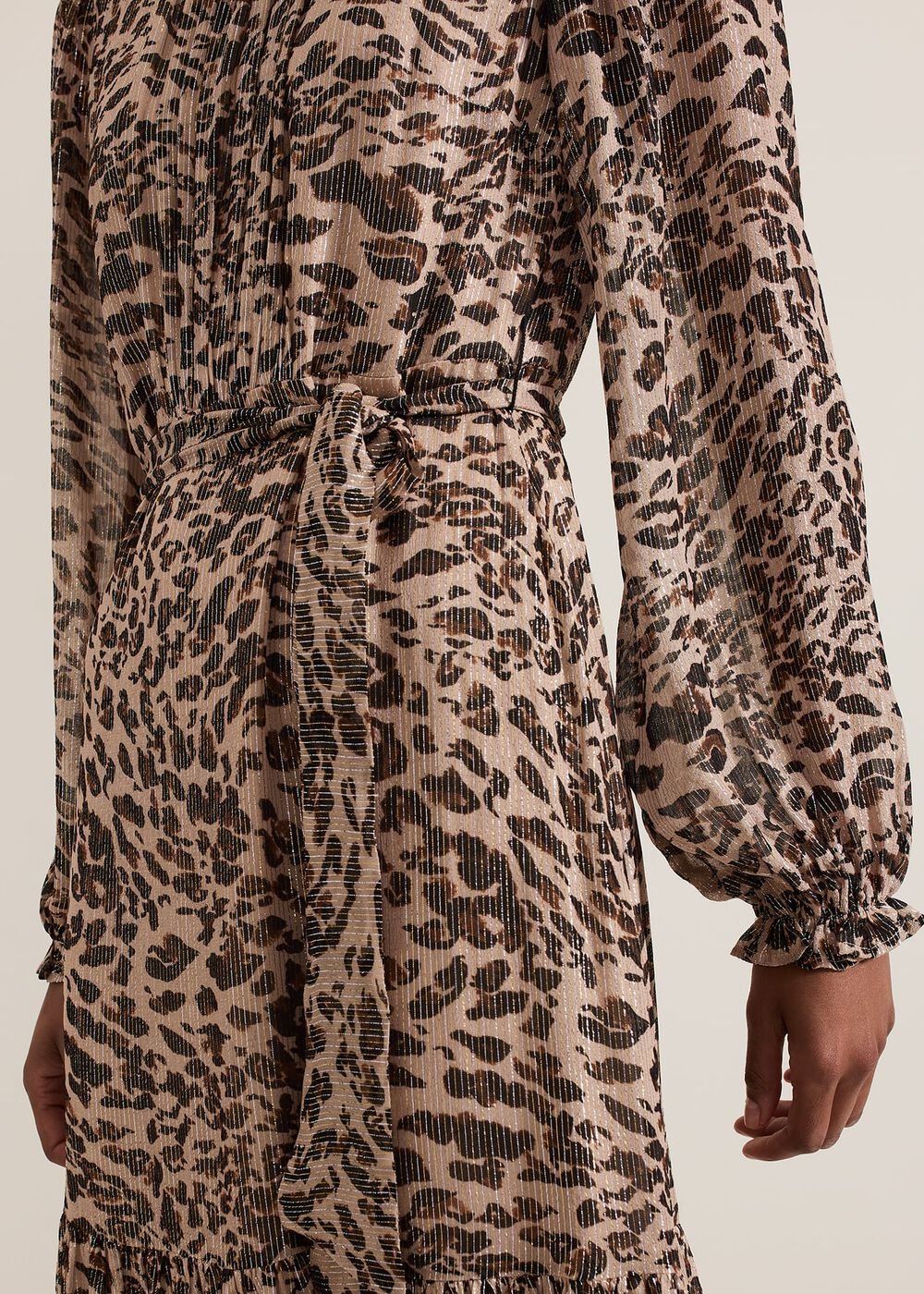 Eve Leopard Print Shimmer Midi Dress - Multi-Coloured