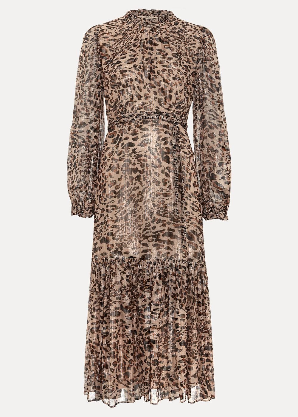 Eve Leopard Print Shimmer Midi Dress - Multi-Coloured