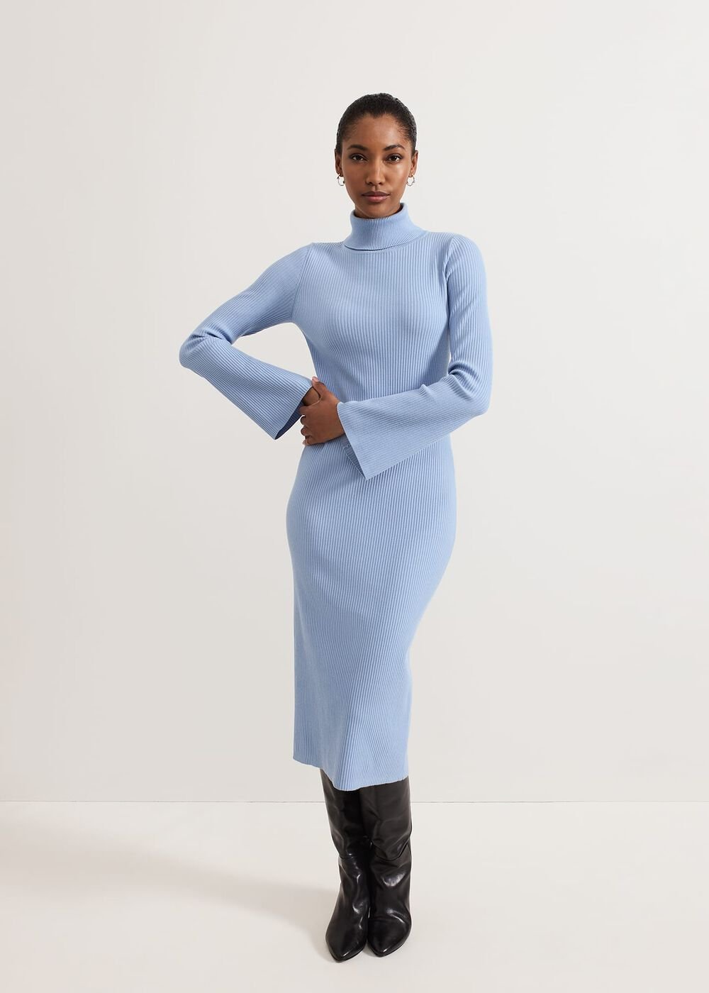 Kylie Blue Roll Neck Dress - Pale Blue