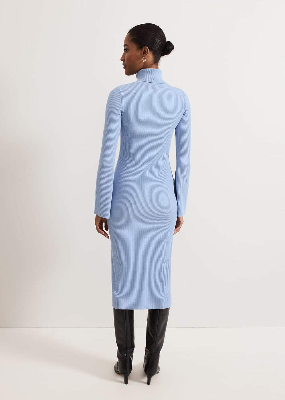 Kylie Blue Roll Neck Dress - Pale Blue