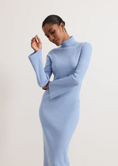 Kylie Blue Roll Neck Dress - Pale Blue