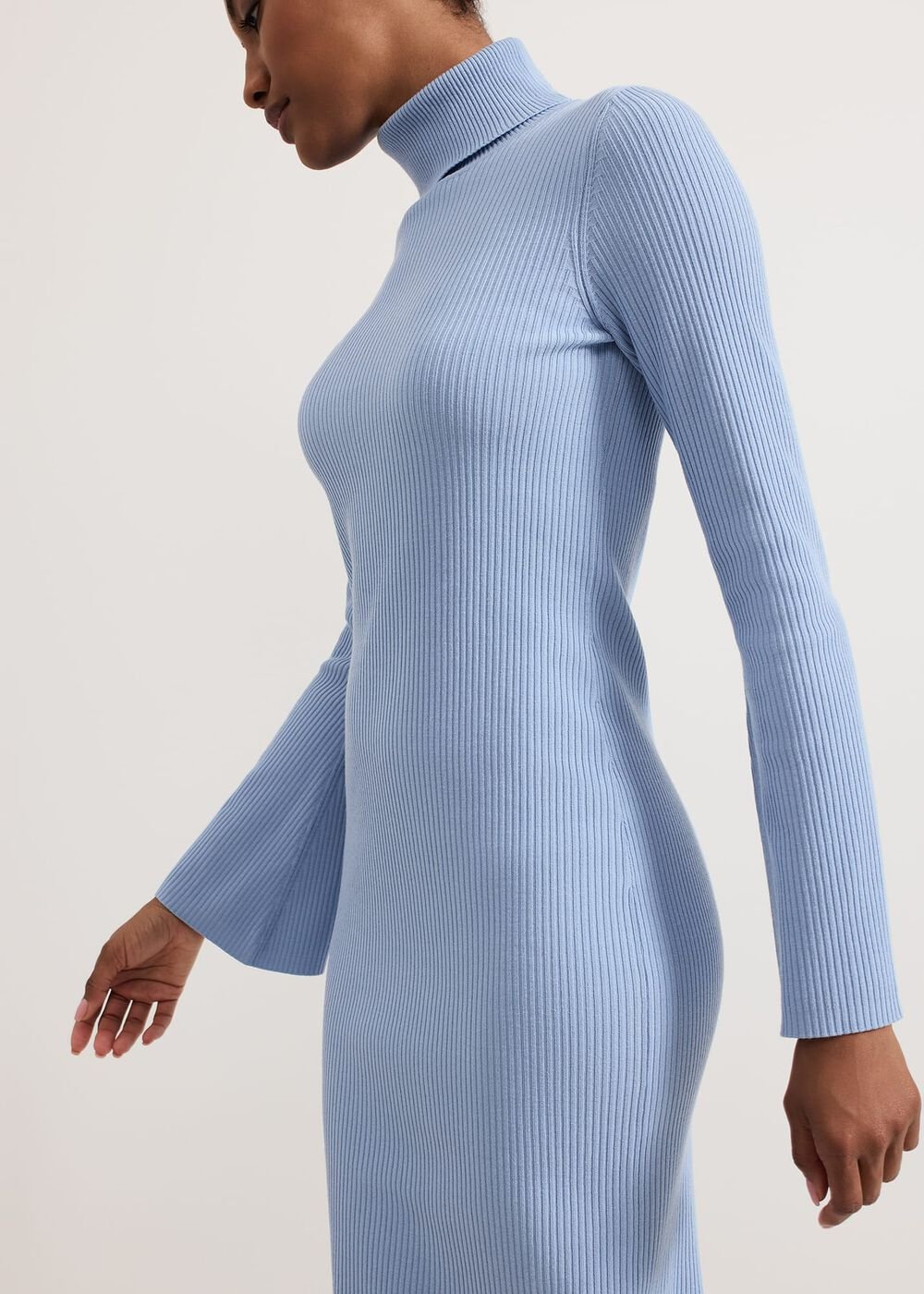 Kylie Blue Roll Neck Dress - Pale Blue