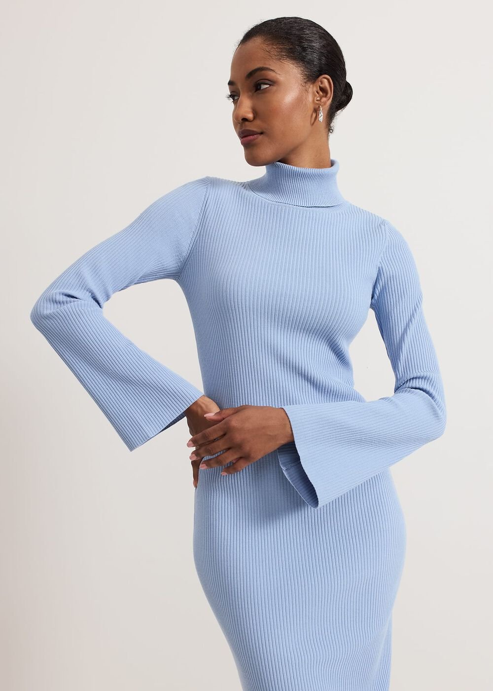 Kylie Blue Roll Neck Dress - Pale Blue