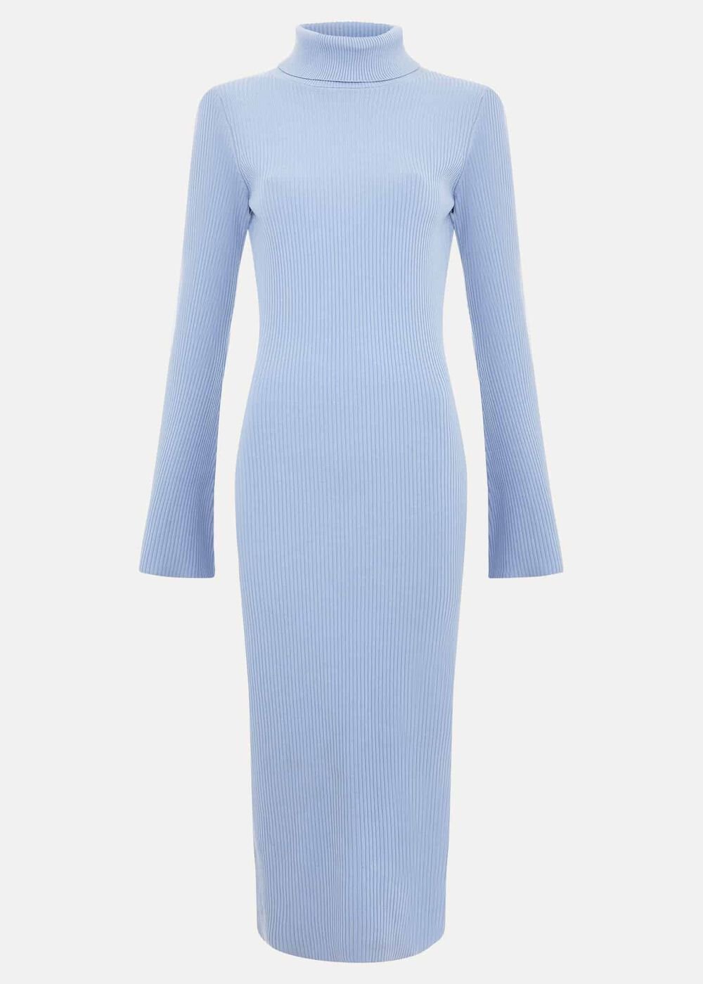 Kylie Blue Roll Neck Dress - Pale Blue
