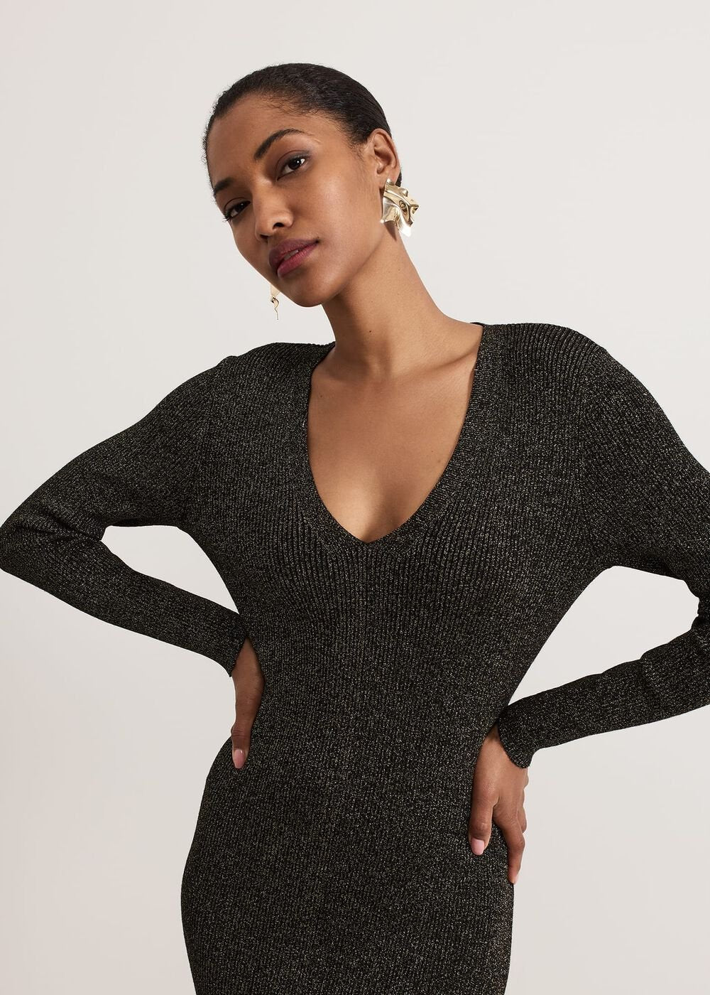 Petite Tillie Lurex Flippy Hem Dress - Gold