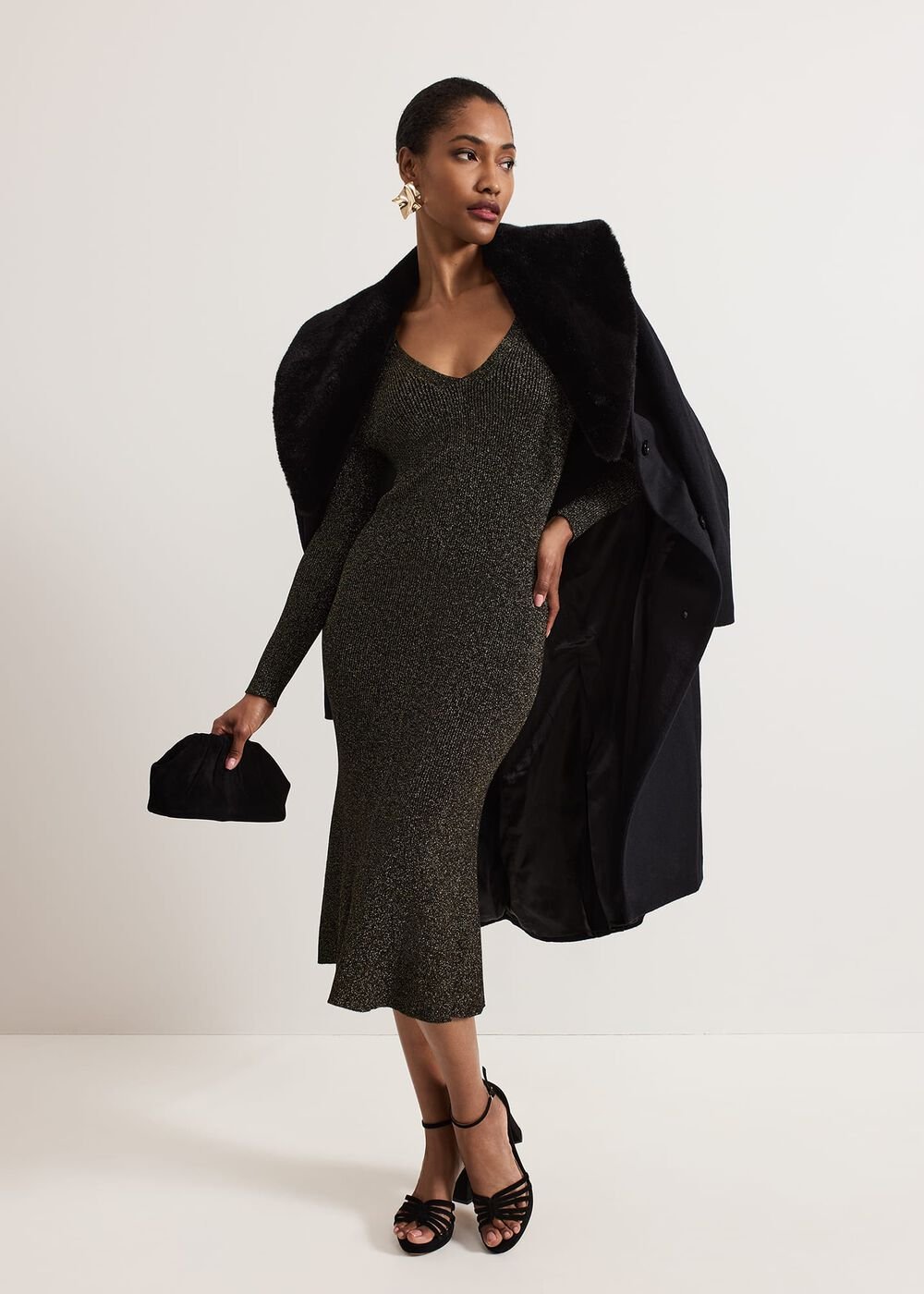 Petite Tillie Lurex Flippy Hem Dress - Gold