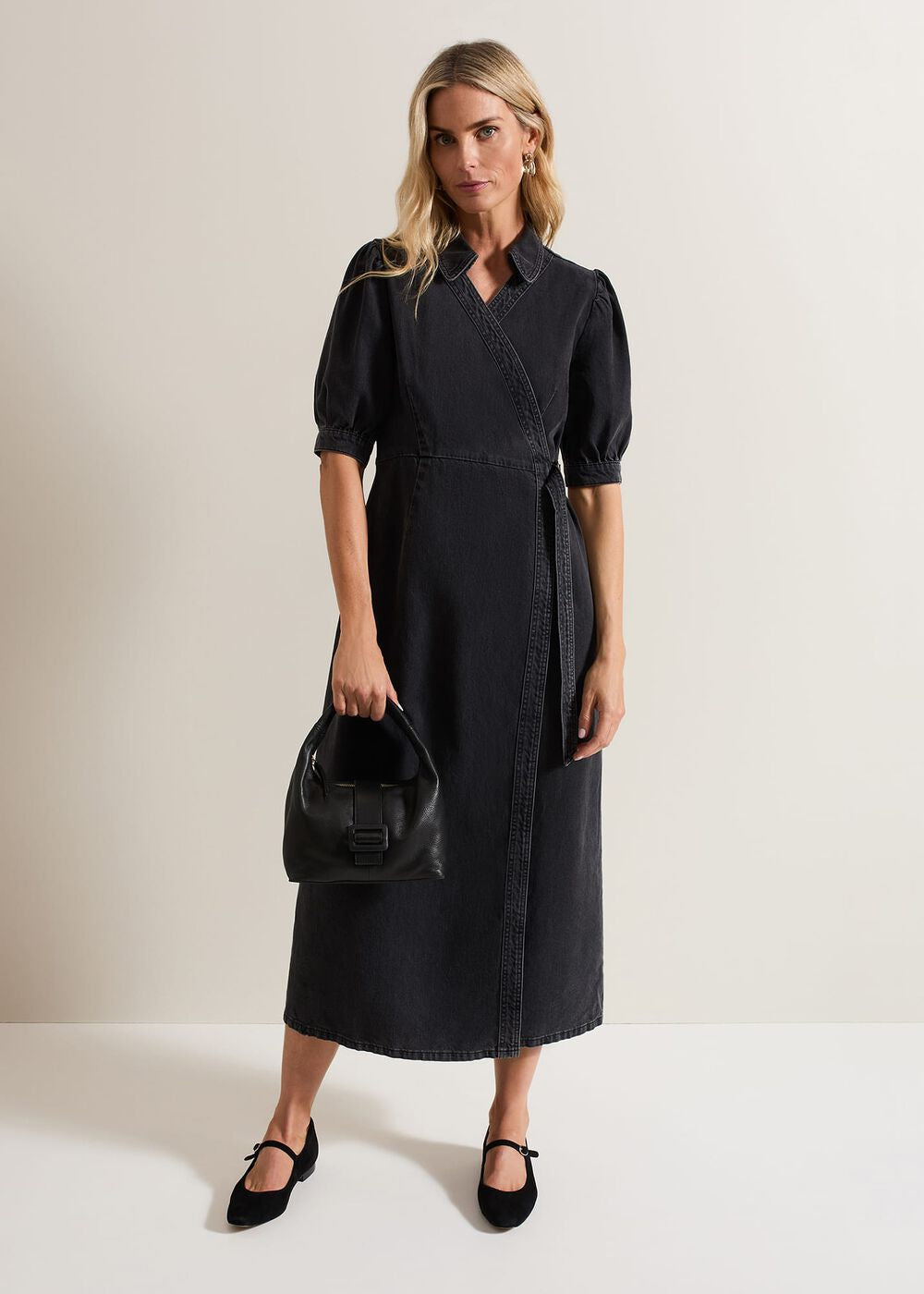 Senita Grey Denim Wrap Dress - Grey