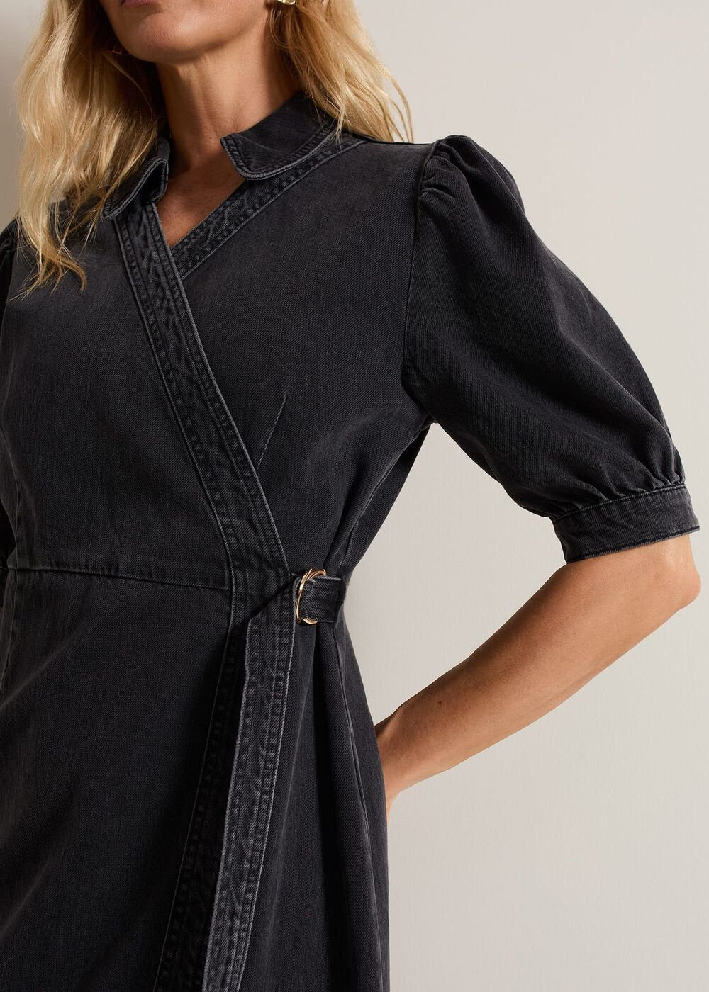 Senita Grey Denim Wrap Dress - Grey