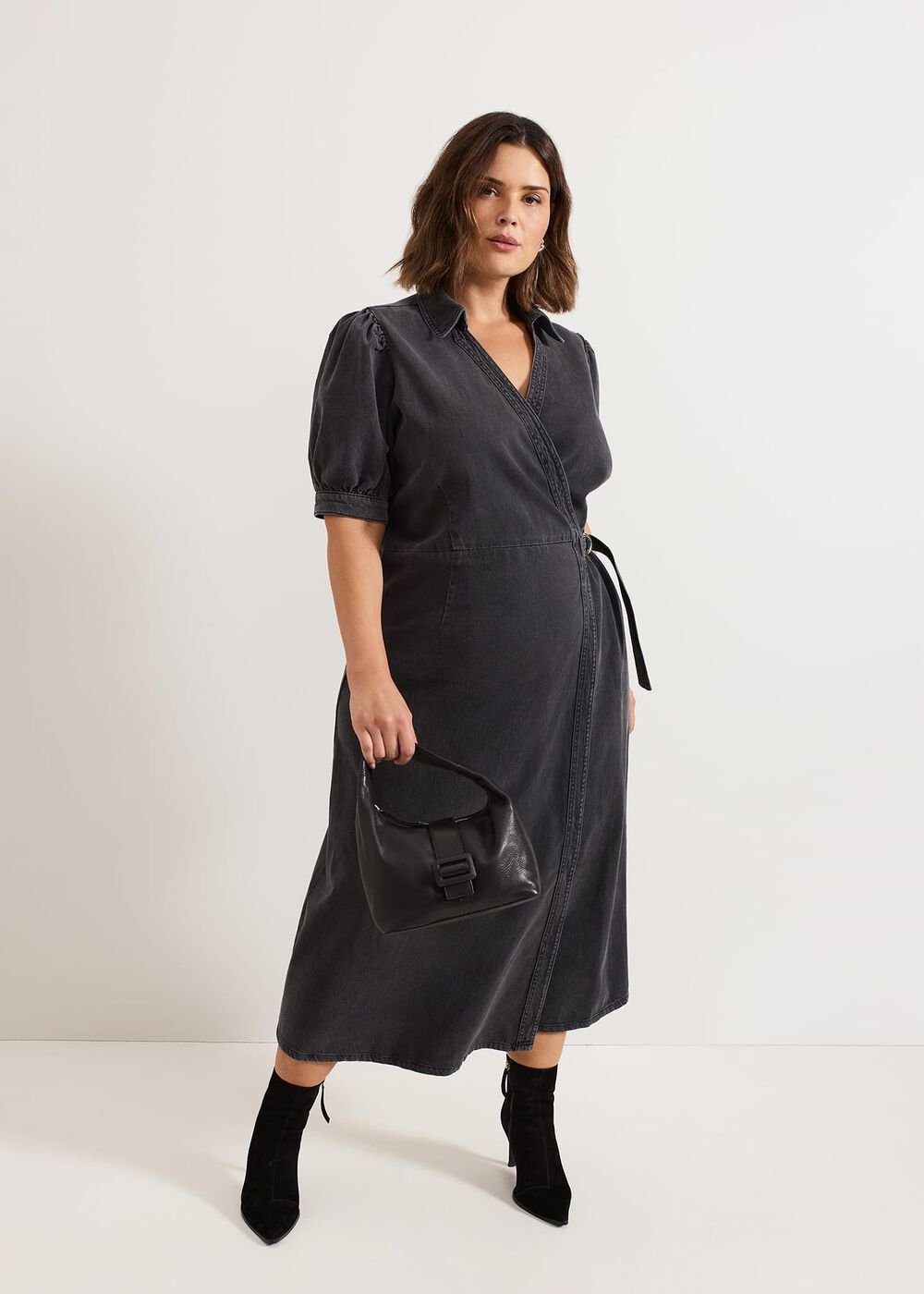 Senita Grey Denim Wrap Dress - Grey