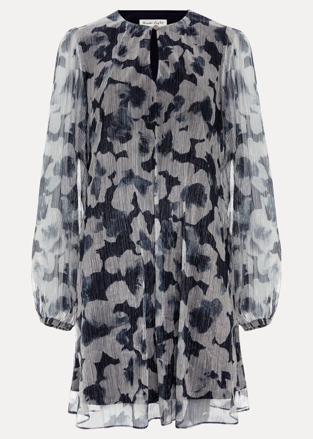 Roma Grey Floral Plisse Midi Dress - Grey