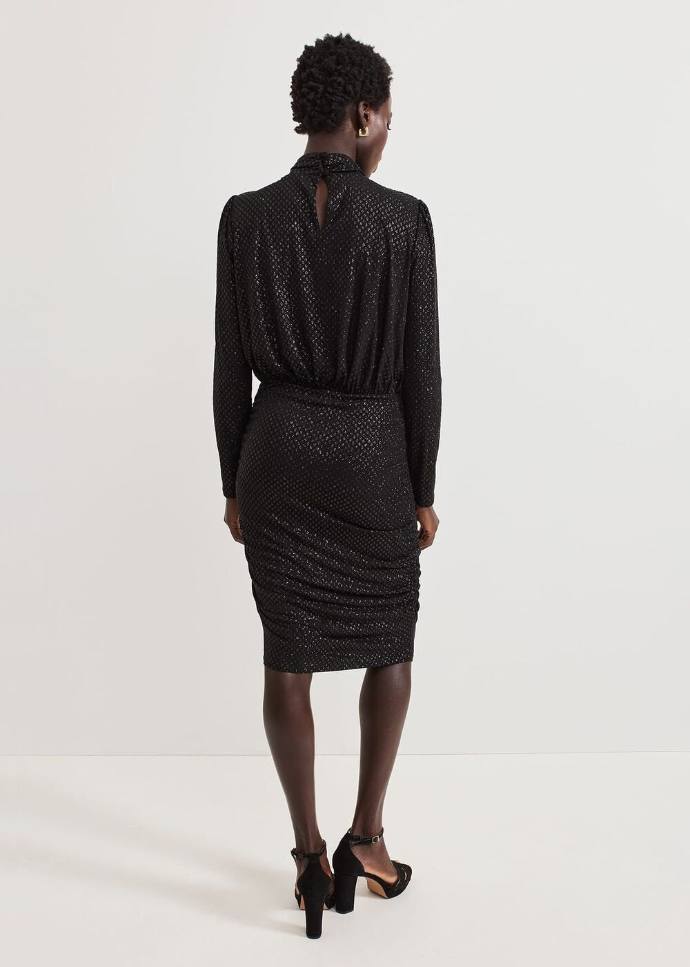 Tessa Black Glitter Printed Fitted Dress - Black