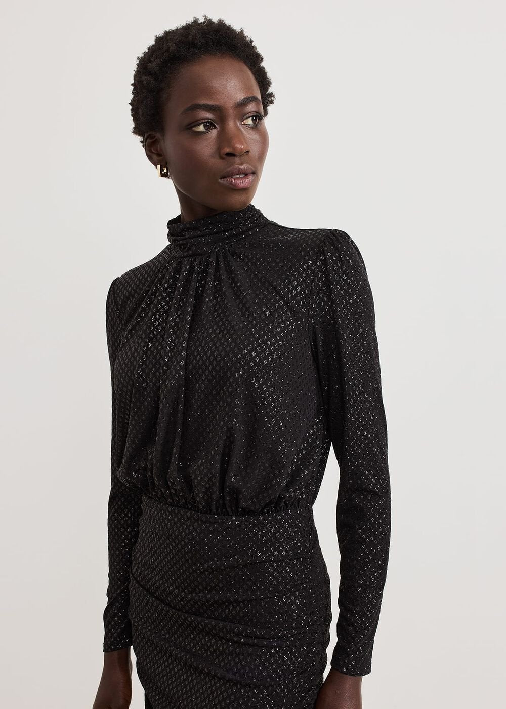 Tessa Black Glitter Printed Fitted Dress - Black