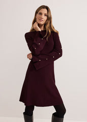 Romy Studd Sleeve Knit Shift Dress - Burgundy