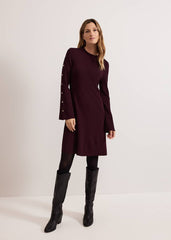 Romy Studd Sleeve Knit Shift Dress - Burgundy