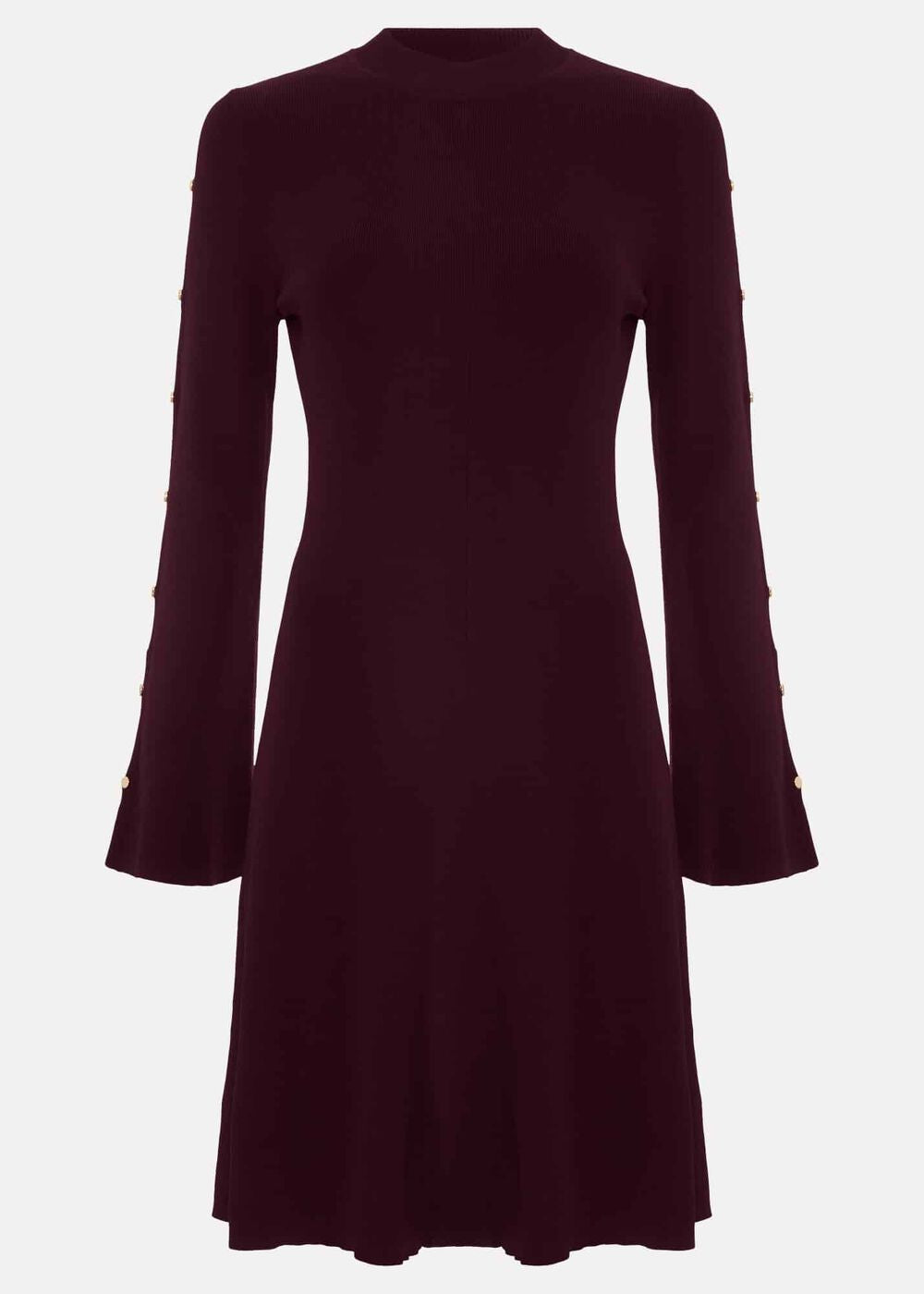 Romy Studd Sleeve Knit Shift Dress - Burgundy