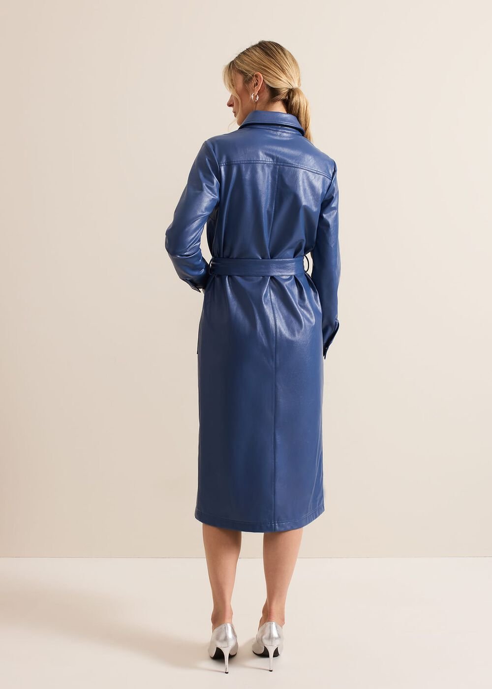 Dila Blue Faux Leather Midi Dress - Blue