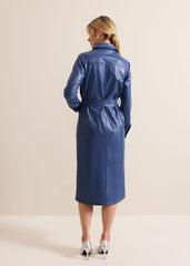 Dila Blue Faux Leather Midi Dress - Blue
