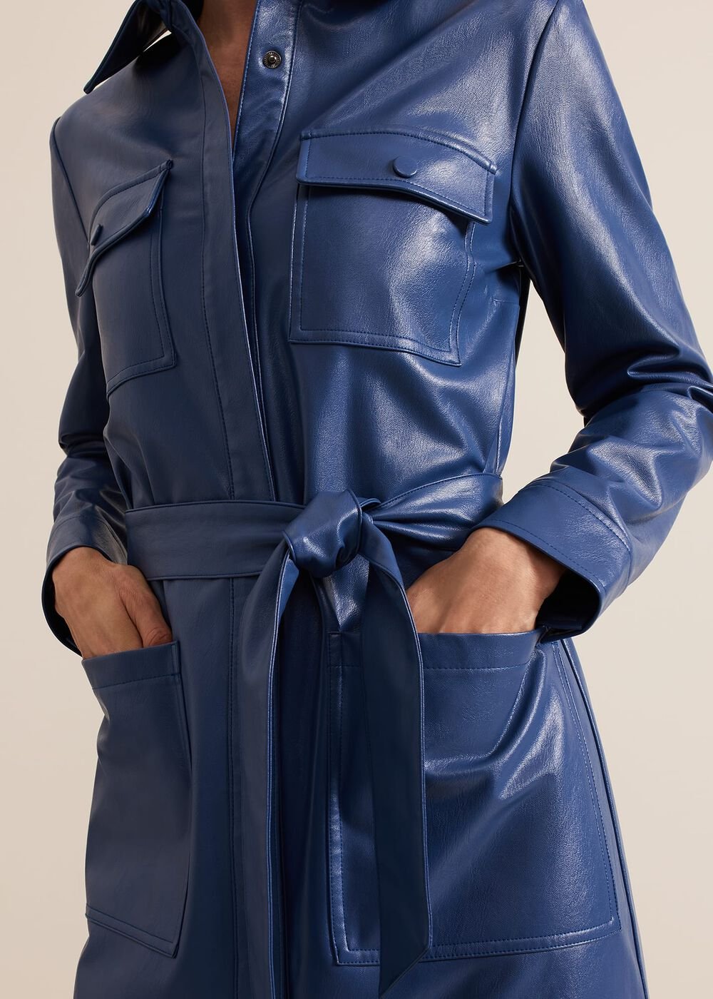 Dila Blue Faux Leather Midi Dress - Blue