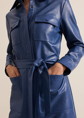 Dila Blue Faux Leather Midi Dress - Blue