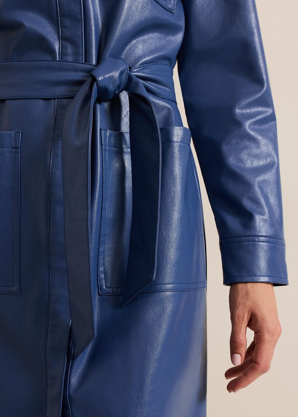 Dila Blue Faux Leather Midi Dress - Blue