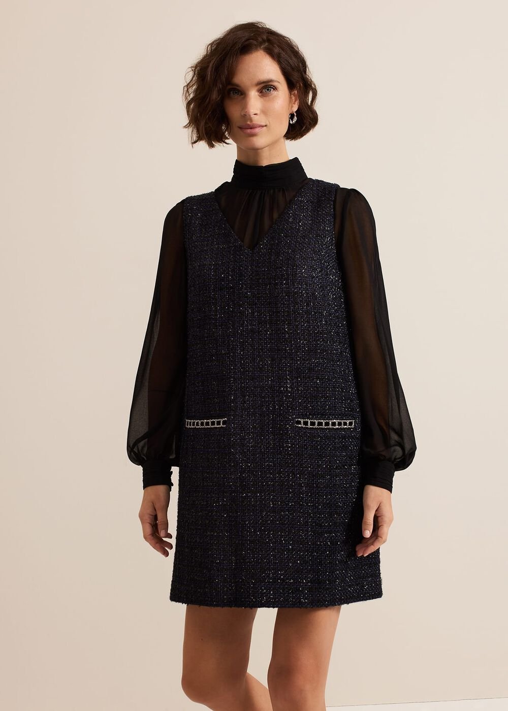 Sabine Navy Tweed Dress - Navy