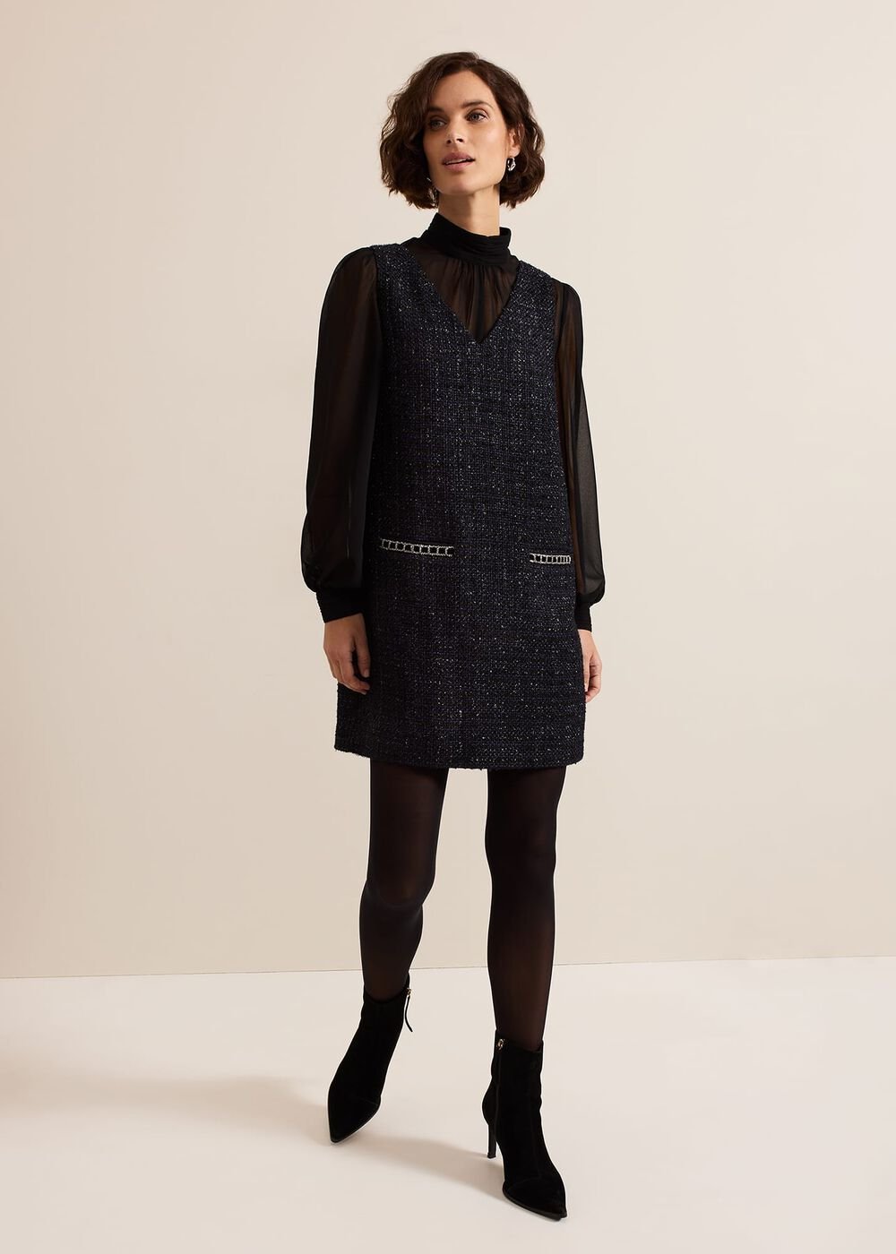 Sabine Navy Tweed Dress - Navy