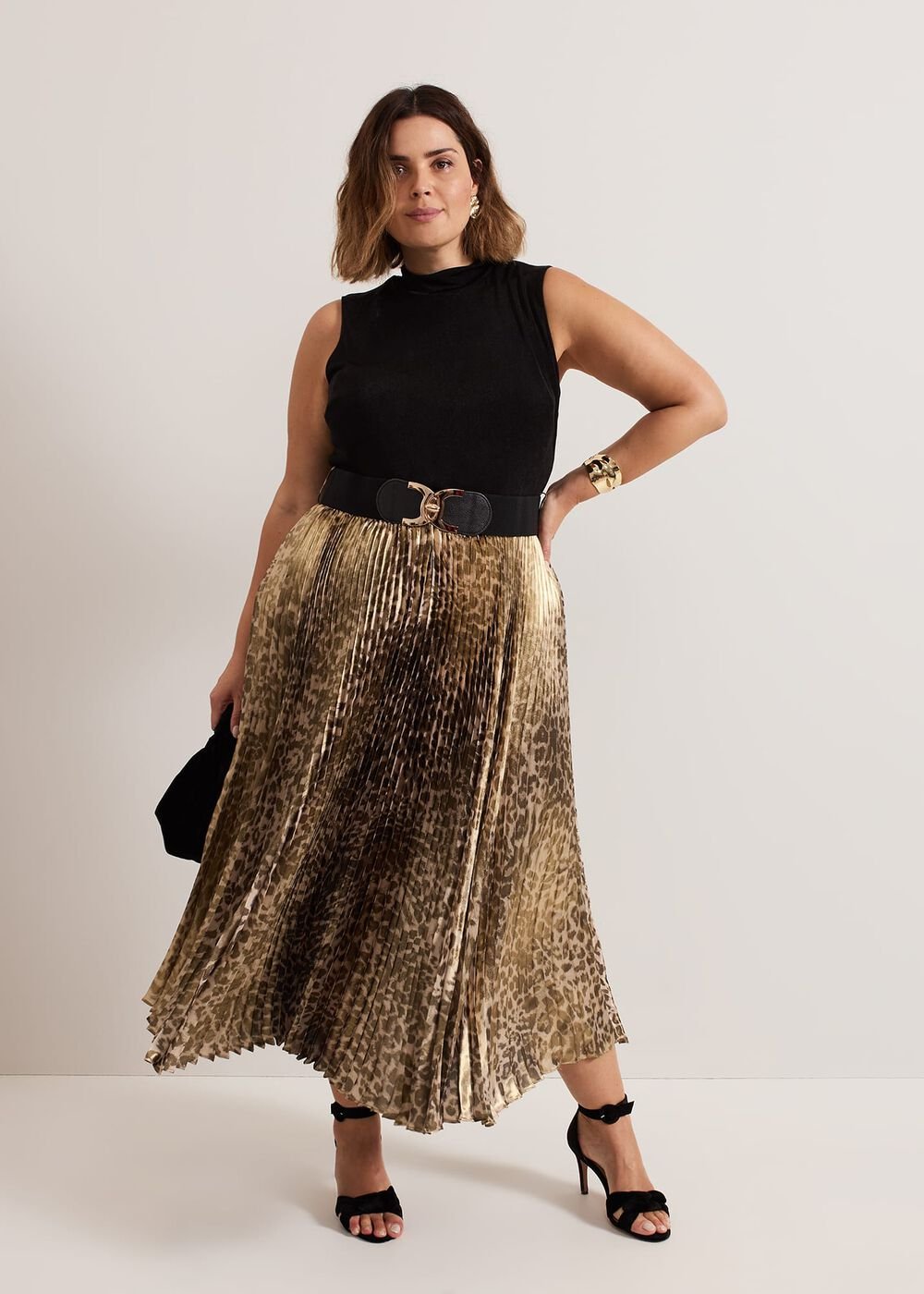 Meloni Jersey Leopard Pleat Midi Dress - Black Multi