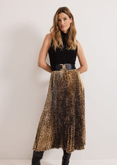 Meloni Jersey Leopard Pleat Midi Dress - Black Multi