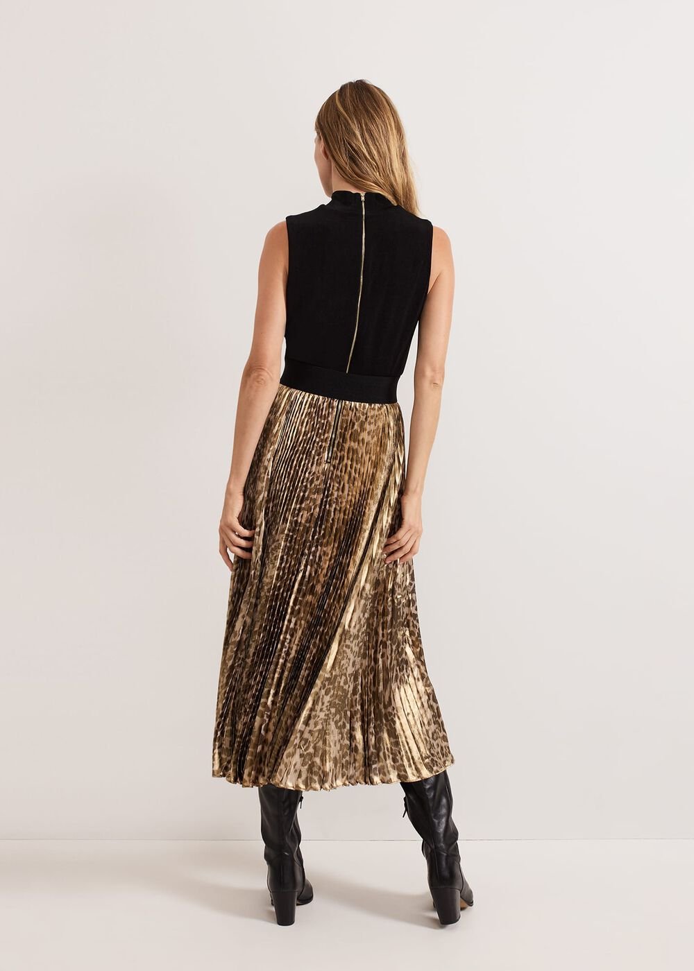 Meloni Jersey Leopard Pleat Midi Dress - Black Multi