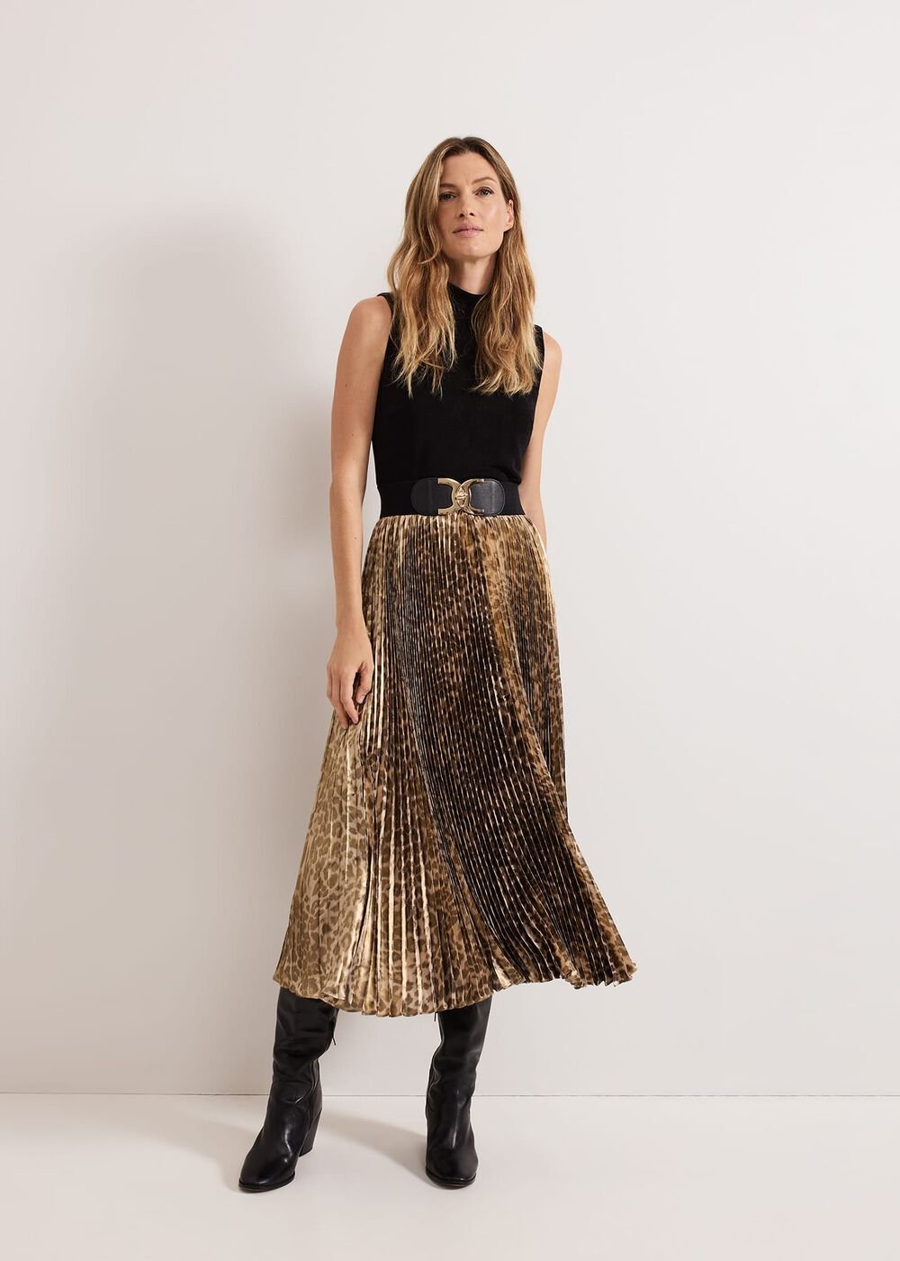 Meloni Jersey Leopard Pleat Midi Dress - Black Multi