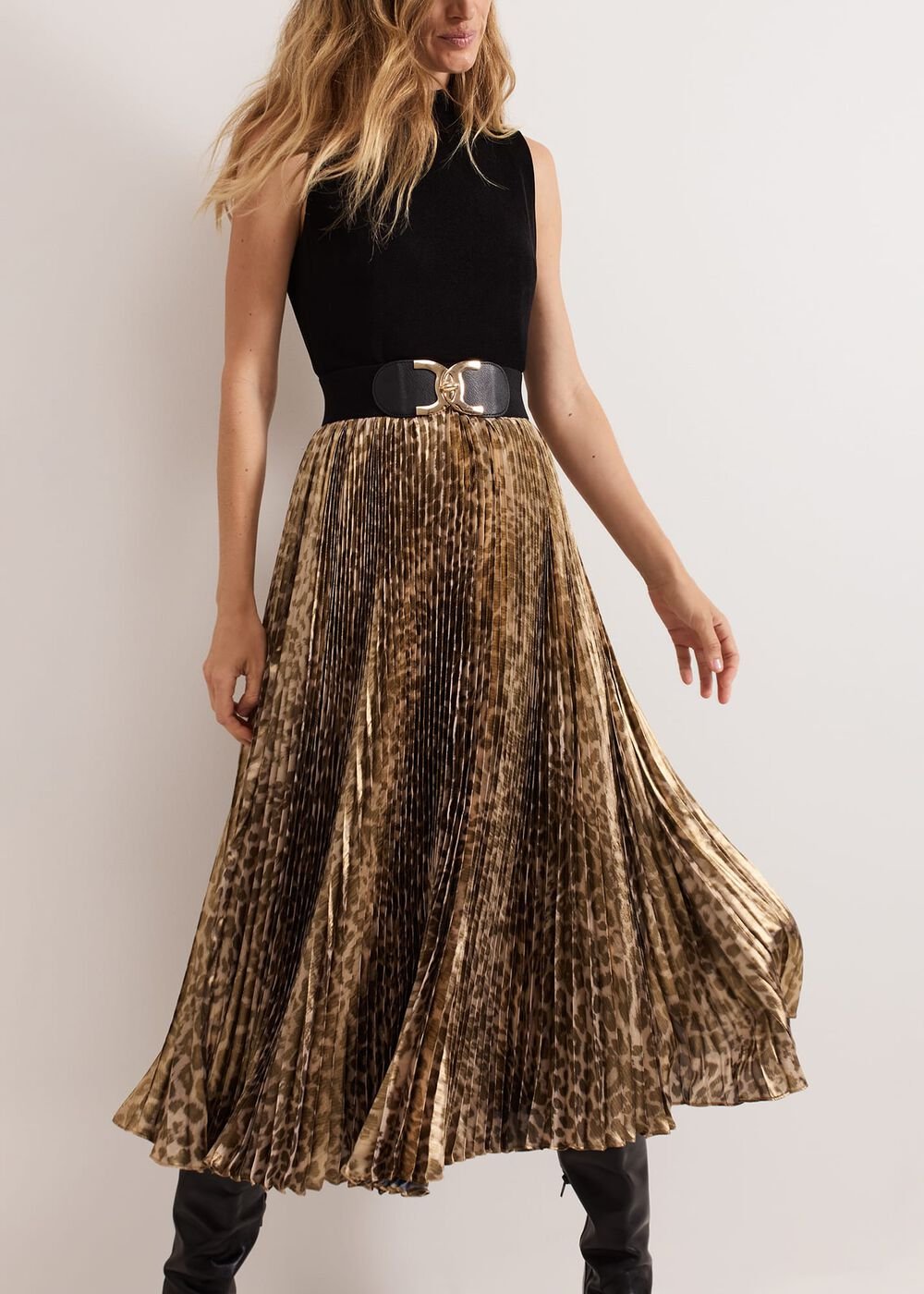 Meloni Jersey Leopard Pleat Midi Dress - Black Multi