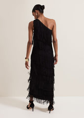 Otto One Shoulder Fringe Maxi Dress - Black