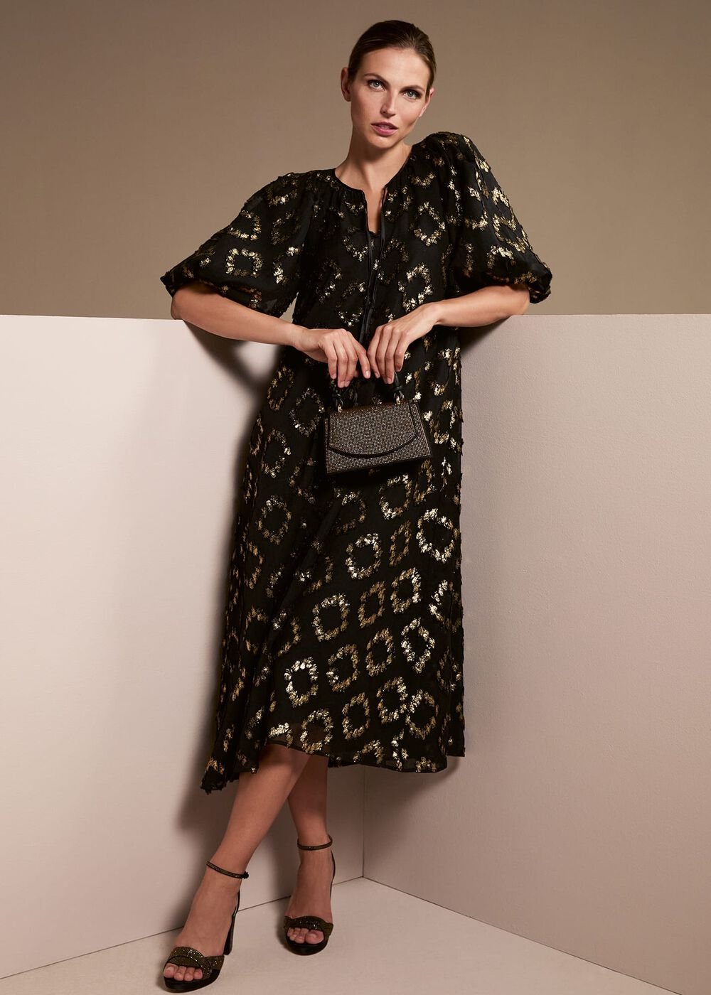 Bella Black Textured Midi Dress - Black