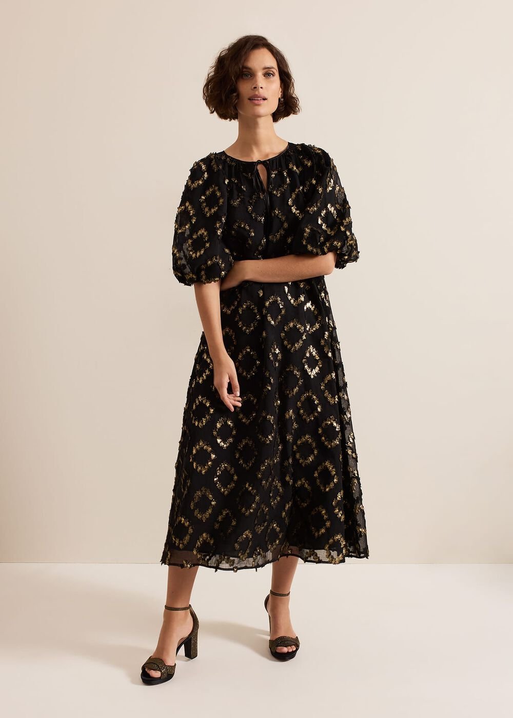 Bella Black Textured Midi Dress - Black
