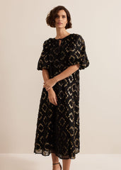 Bella Black Textured Midi Dress - Black