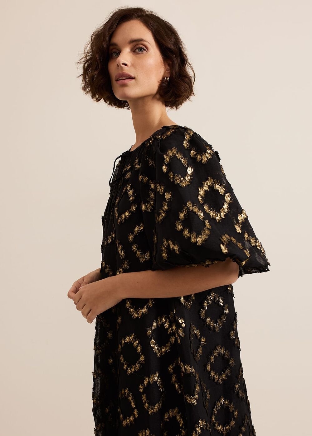 Bella Black Textured Midi Dress - Black